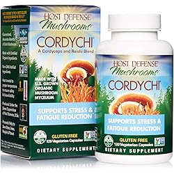 Host Defense, CordyChi Capsules, Helps Reduce Stress and Fatigue, Mushroom Supplement with Cordyceps and Reishi, Vegan, Organic, 120 Capsules 60 Servings