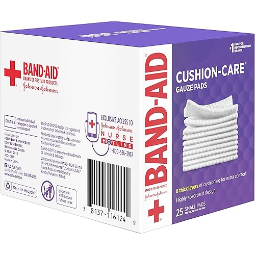 Band-Aid Brand Cushion Care Non-Stick Gauze Pads, Individually-Wrapped, Small, White, 2 x 2 in, 25 Count, Pack of 3