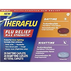 Theraflu Flu Relief Max Strength Daytime and Nighttime Flu Medicine Bundle with Acetaminophen, Diphenhydramine HCl, Phenylephrine HCl and Dextromethorphan HBr