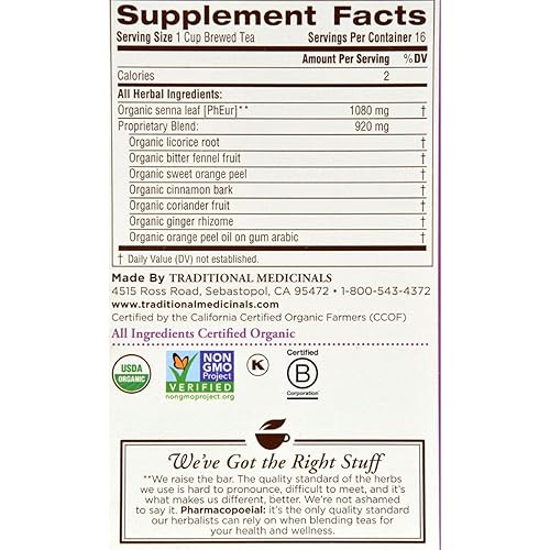 Traditional Medicinals Organic Senna Stimulant Laxative Tea - Caffeine Free - 16 Bags