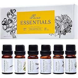 Essential Oils by Pure Essentials 100% Pure Oils kit- Top 6 Aromatherapy Oils Gift Set-6 Pack, 10MLEucalyptus, Lavender, Lemon Grass, Orange, Peppermint, Tea Tree