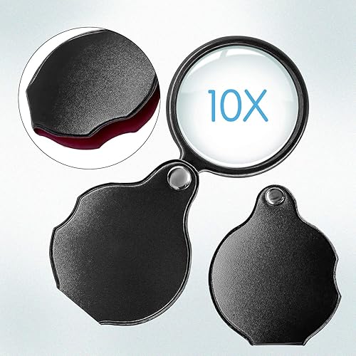 Wapodeai 2pcs 10x Small Pocket Magnify Glass Premium Folding Mini Magnifying Glass with Rotating Protective Sheath, Apply to Reading, Science, Jewelry, Hobbies, Books, 1.96in