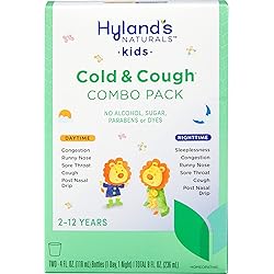 Kids Cold Medicine for Ages 2, Hylands Naturals Kids Cold & Cough, Day and Night Combo Pack, Syrup Cough Medicine for Kids, Nasal Decongestant, Allergy Relief, 4 Fl Oz Each