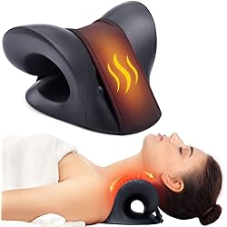 Neck Stretcher for Neck Pain Relief, Heated Cervical Traction Device Pillow with Graphene Heating Pad, Neck and Shoulder Relaxer for TMJ Pain Relief and Cervical Spine AlignmentBlack