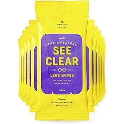 See Clear Original Lens Cleaning Wipes - Pre-Moistened Eyeglass & Screen Cleaning Cloth Towelettes - Streak Free, Scratch Free Lens & Electronic Screen Cleaner - 12 Resealable Packs of 16 192 Wipes