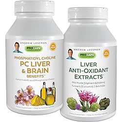 Andrew Lessman PC Liver & Brain Benefits Liver Anti-Oxidant Extracts Kit: 300 Capsules180sg120cp – Phosphatidyl Choline, Milk Thistle, Artichoke, Curcumin. Supports Healthy Liver & Brain Function