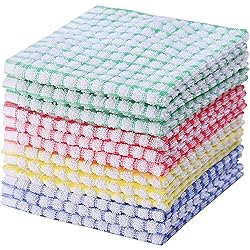 Kitchen Dishcloths 12pcs 11x12 Inches Bulk Cotton Kitchen Dish Cloths Scrubbing Wash Cloths Sets Mix color