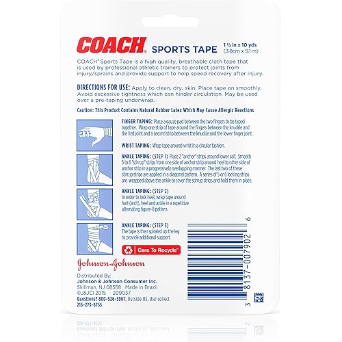 Band-Aid Johnson & Johnson Coach Sports Tape, 1.5" by 10 Yards, White, Pack of 3
