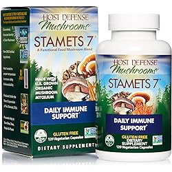Host Defense, Stamets 7 Capsules, Daily Immune Support, Mushroom Supplement with Lion’s Mane, Reishi, Vegan, Organic, 120 Capsules 60 Servings