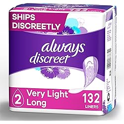 Always Discreet Incontinence and Postpartum Liners, Very Light Absorbency, Long Length, 44 Count Pack of 3, Packaging may vary