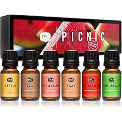 Picnic Set of 6 Fragrance Oils - Premium Grade Scented Oil - 10ml - Pink Lemonade, Ambrosia, Watermelon, Cola, Peach, Fresh Cut Grass