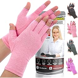BLITZU Massage Gloves For Hands Copper Hands Arthritis Gloves Women Carpel Tunnel Relief Half Finger Gloves Fingerless Gloves For Women Compression Gloves For Arthritis For Women PINK M