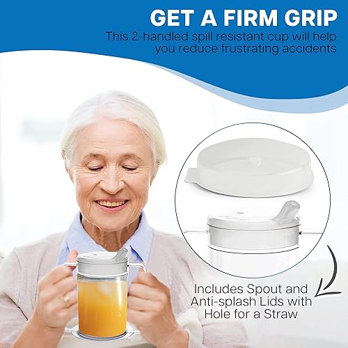 Providence Spillproof 12oz Adult Sippy Cup with Handles - Independence Sip Cups for Adults with Limited Mobility - Handicap Cups for Elderly Care - Made in the USA - PSC 50 - 3 Pack
