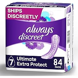 Always Discreet Ultimate Extra Protect Postpartum Incontinence Pads, Ultimate Absorbency, 42 Count, Pack of 2 84 Count Total