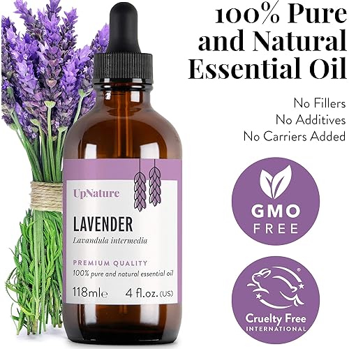 UpNature Lavender Essential Oil - 100% Natural & Pure , Undiluted, Premium Quality Aromatherapy Oil - Reduces Stress - Get Better Sleep - Aromatherapy - Calms Skin - Relieves Headaches, 4oz
