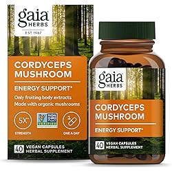 Gaia Herbs Cordyceps Mushroom - Energy Support Supplement for Sustaining Energy, Endurance, and Stamina - with Organic Cordyceps Mushroom - 40 Vegan Liquid Phyto-Capsules 40-Day Supply