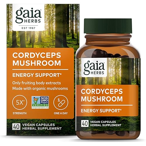 Gaia Herbs Cordyceps Mushroom - Energy Support Supplement for Sustaining Energy, Endurance, and Stamina - with Organic Cordyceps Mushroom - 40 Vegan Liquid Phyto-Capsules 40-Day Supply