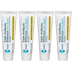 GLOBE Triple Antibiotic Pain Relief Dual Action Ointment 1oz, First Aid Antibiotic, Soothes Pain, Cuts, Burns and Scrapes, 24 Hour Infection Protection 4 Pack