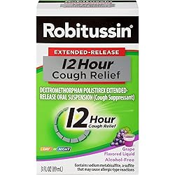 Robitussin Extended-Release 12 Hour Alcohol-Free Cough Relief Suppressant, Grape, 3 Fl Oz