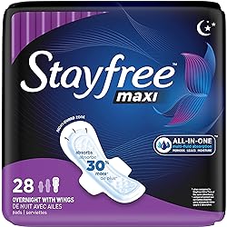 Stayfree Maxi Overnight Pads with Wings For Women, Reliable Protection and Absorbency of Feminine Periods, 28 Count