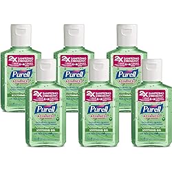 Purell Advanced Hand Sanitizer Soothing Gel, Fresh Scent, with Aloe and Vitamin E - 2 fl oz Travel Size Flip Cap Bottle Pack of 6 – 3156-04-EC