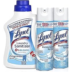 Lysol Laundry Sanitizer, Antibacterial Fabric Sanitizer, Crisp Linen, 90oz Lysol Disinfectant Spray, Sanitizing and Antibacterial Spray, Crisp Linen, 19 Fl Oz. Pack of 2