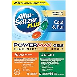 Alka-seltzer Plus Cold & Flu, Power Max Cold and Flu Medicine, Night, For Adults with Pain Reliever, Fever Reducer, Cough Suppressant, Nasal Decongestant, Antihistamine, 36 Count