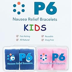 P6 Motion Sickness Bands for Kids Children’s Wristbands for Anti Nausea Sea Cruise Travel Car Sickness All-Natural Non Drowsy Relief Acupressure Treatment 2 Pack, Pink - Royal Blue