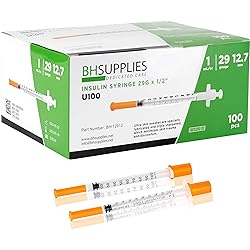 BH Supplies Insulin Syringes U-100 29G 1mlcc 12" 12.7mm Pack of 100 Pcs