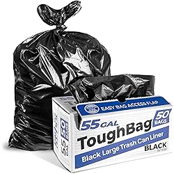 ToughBag 55 Gallon Trash Bags, 35 x 55” Large Industrial Black Trash Bags 50 COUNT - 55-Gallon Outdoor Garbage Bags for Commercial, Janitorial, Lawn, Leaf, and Contractors - Made in USA
