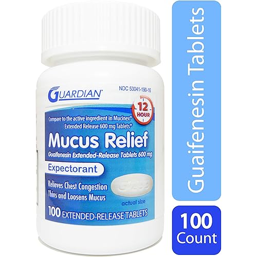 Guardian Mucus Relief, 600mg Guaifenesin 12 Hour Extended Release, Chest Congestion Expectorant 100 Count Bottle