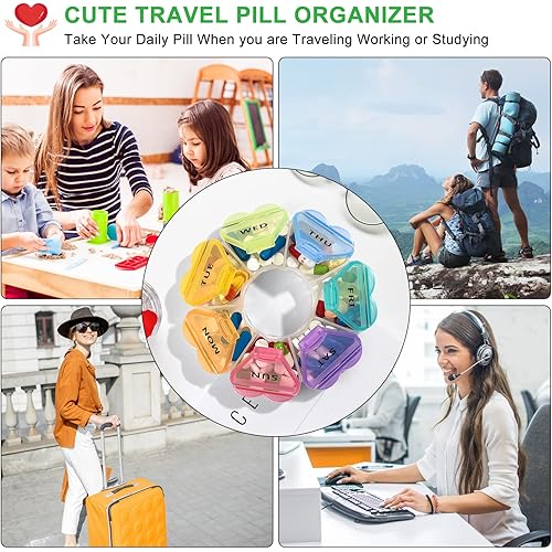 Cute Weekly Pill Organizer,Large Pill Box 7 Day,Portable Pill Case for Travel,XL Daily Medicine Organizer for Vitamins,Fish Oils,Supplements