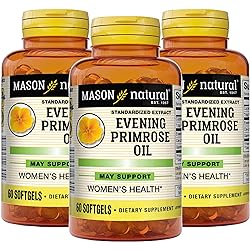 MASON NATURAL Evening Primrose Oil, Relieves PMS Symptoms, Supports Overall Hormone Function, Enhances Women's Health, Softgels, Yellow, 60 Count, Pack of 3