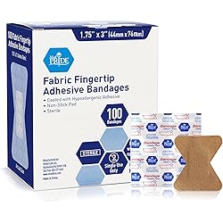 MED PRIDE Sterile Fabric Fingertip Adhesive Bandages 1.75'' x 3'' [100 Count]- First Aid Finger Bandages Coated with Hypoallergenic Adhesive- Latex-Rubber Free Wound Care Bandages- Individual Wrapped