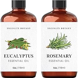 Brooklyn Botany Eucalyptus Essential Oil & Rosemary Essential Oil Set – 100% Pure & Natural – 4 Fl Oz Therapeutic Grade Essential Oil with Glass Dropper - Essential Oil for Aromatherapy and Diffuser