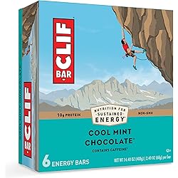 CLIF BARS - Energy Bars - Cool Mint Chocolate - With Caffeine - Made with Organic Oats - Plant Based Food - Vegetarian - Kosher 2.4 Ounce Protein Bars, 6 Count Packaging May Vary