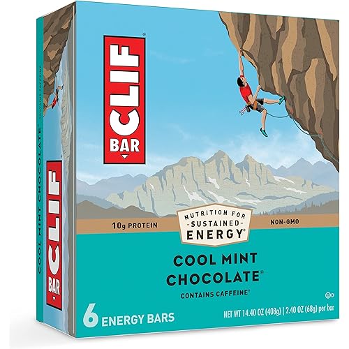 CLIF BARS - Energy Bars - Cool Mint Chocolate - With Caffeine - Made with Organic Oats - Plant Based Food - Vegetarian - Kosher 2.4 Ounce Protein Bars, 6 Count Packaging May Vary