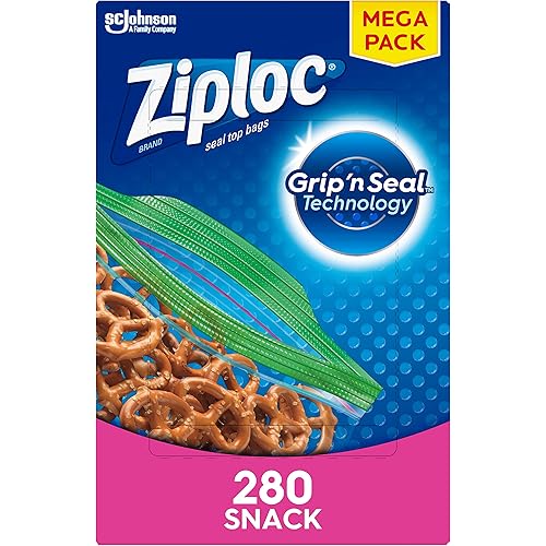 Ziploc Snack Bags for On the Go Freshness, Grip 'n Seal Technology for Easier Grip, Open, and Close, 280 Count