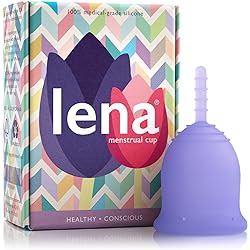 Lena Menstrual Cup | Small - Light to Heavy Menstruation Flow | Beginner Period Cups Reusable | Tampon and Pad Alternative | 12 Hour Wear Feminine Care Soft Cup | Made in USA | Purple