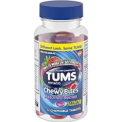 TUMS Chewy Bites Antacid Tablets for Chewable Heartburn Relief and Acid Indigestion Relief, Assorted Berries - 32 Count