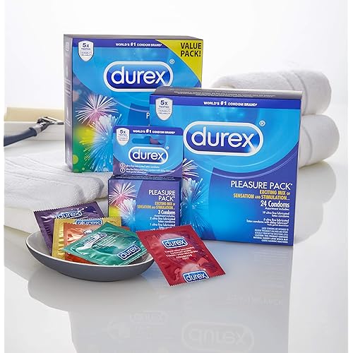 Durex Pleasure Pack- Assorted Combo Pack Featuring Performax Intense, Intense Sensation, Extra Sensitive &Tropical Flavor Natural Latex Condoms, Sensation and Stimulation, HSA Eligible, 24 Count