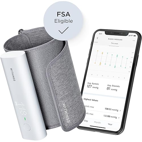 Withings BPM Connect - Digital Blood Pressure Cuff & Heart Rate Monitor - Blood Pressure Machine Arm Cuff, FDA Cleared, FSAHSA Eligible, IOS & Android
