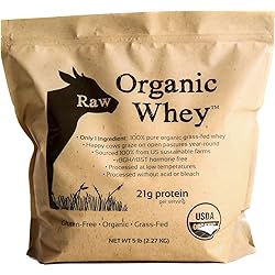 Raw Organic Whey 5LB - USDA Certified Organic Whey Protein Powder, Happy Healthy Cows, COLD PROCESSED Undenatured 100% Grass Fed NON-GMO rBGH Free Gluten Free, Unflavored, Unsweetened5 LB BULK