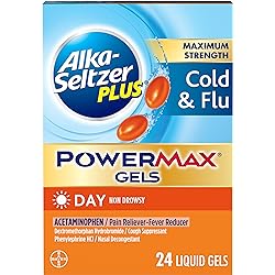 Alka-seltzer Plus Cold & Flu, Power Max Cold and Flu Medicine, Day, For Adults with Pain ReliverFever Reducer, Cough Suppressant, Nasal Decongestant, 24 count