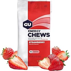 GU Energy Chews, Strawberry Energy Gummies with Electrolytes, 12 Bags 24 Servings Total