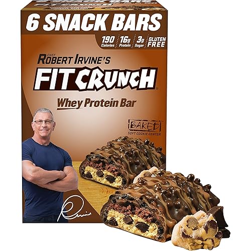 FITCRUNCH Snack Size Protein Bars, Designed by Robert Irvine, World’s Only 6-Layer Baked Bar, Just 3g of Sugar & Soft Cake Core 6 Snack Size Bars, Chocolate Chip Cookie Dough