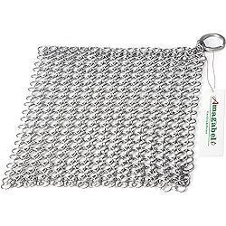 Amagabeli Cast Iron Cleaner 8"x6" Rectangle Metal Scrubber with Hanging Ring 316 Premium Stainless Steel Chainmail Scrubber for Cast Iron Pans CS03