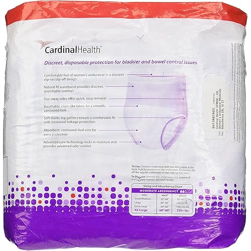 Cardinal Health Women's Moderate Absorbency Protective Underwear, XX-Large Fits 65"-80" Waist 12, 12 Count