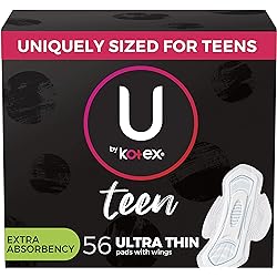 U by Kotex Teen Ultra Thin Feminine Pads with Wings, Extra Absorbency, Unscented, 56 Count 4 Packs of 14 Packaging May Vary