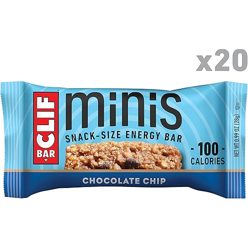 CLIF BARS - Mini Energy Bars - Chocolate Chip - Made with Organic Oats - Plant Based Food - Vegetarian - Kosher 0.99 Ounce Snack Bars, 20 Count